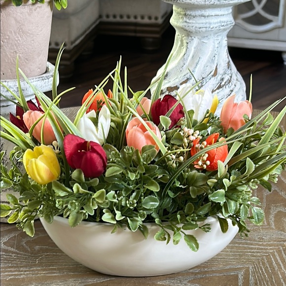 NEW! Spring Garden Colorful Floral Arrangement Centerpiece in White Ceramic Bowl - Picture 6 of 6